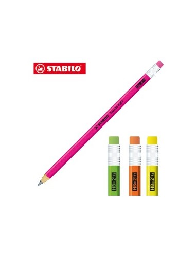 Blister 12 matite grafite c/gommino HB fusto in 4 colori fluo Stabilo