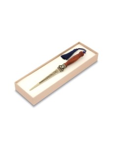 Tagliacarte in bronzo con impugnatura in legno