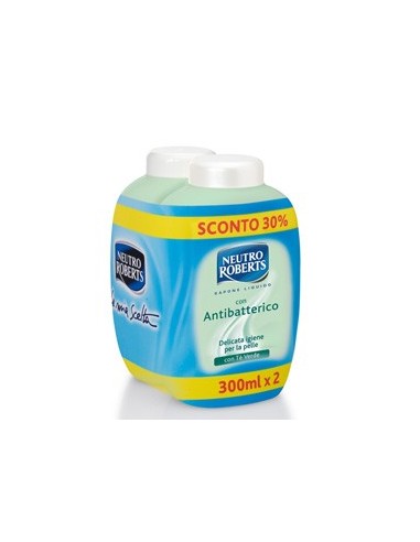 Confezione 2 ricariche sapone antibatterico NEUTRO ROBERTS 300 ml